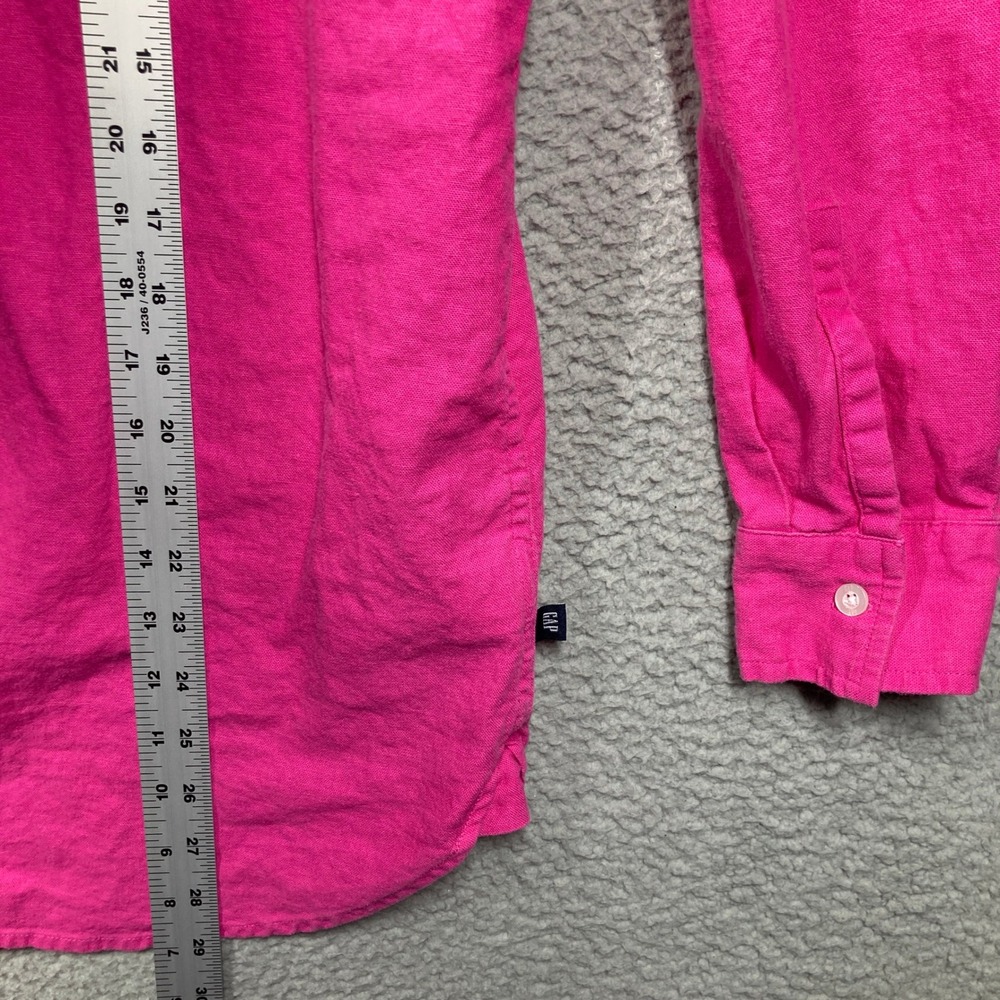 GAP Women's Pink Linen Blend Button Down Shirt XXL Long Sleeve Collared Pocket - Picture 3 of 10
